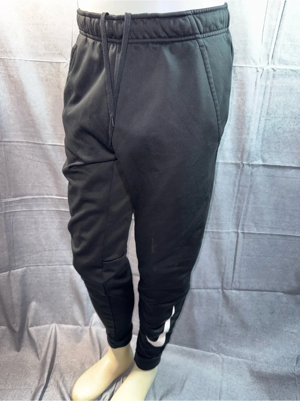 1676-Nike Black Joggers with White Swoosh Accent